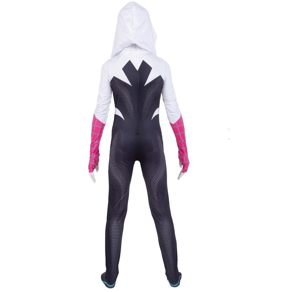 Spider Gwen Halloween Costume child Lg (10/12) Marvel Jumpsuit Hooded Mask